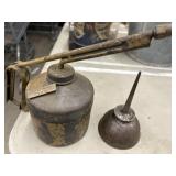 Vintage metal thumb-press oil can vintage metal