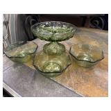 Vintage mid-century avocado green glass 3-part
