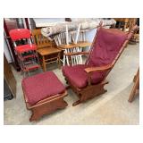Vintage Wood Glider with Matching Footstool,