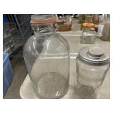 Vintage clear glass one-gallon jug  and