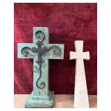 Turquoise wooden pedestal  and cross marble