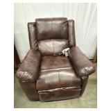 Brown faux-leather power lift recliner featuring