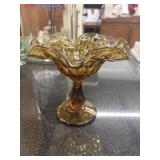 Vintage Fenton Amber Glass Thumbprint Ruffled