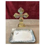 Handmade ceramic Cross Dish featuring a raised