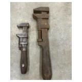 Antique wooden-handled monkey wrenchs