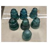 Collection  of vintage aqua-blue and green glass