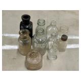 Vintage medicine, apothecary Glass bottles.