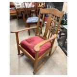 Antique Rocking Chair w/Maroon Cushioned Seat