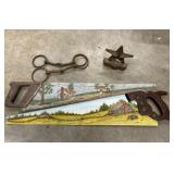 Vintage  hand-painted folk art saws, heavily