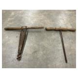 Antique hand-powered woodworking tools.