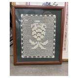 Framed piece. Vintage handmade cream-colored