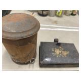 Vintage  lithographed tin can and vintage or