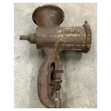 Vintage tinned cast-iron meat chopper and