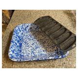 Enamel Oceanware Tray w/ Cast Iron Corn Stick Pan