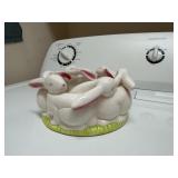 Ceramic Bunny Rabbits Planter Dish