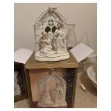 Vintage white and gold porcelain lighted Holy