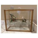 vintage glass display case with a wooden frame