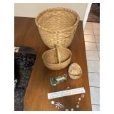 Rustic hand-woven splint wood gathering baskets,