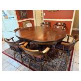1980s Solid-Pine Pedestal Dining Table with 8