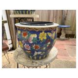 Blue Floral Planter Pot Outdoor Yard Art