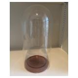 Clear glass display cloche features a classic