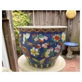 Blue Floral Planter Pot Outdoor Yard Art