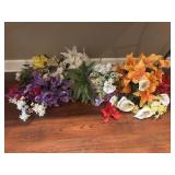 Fake floral arrangements.