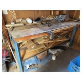 Wood Shop Table w/Metal Base Full of Wood Pieces
