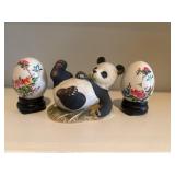 Decorative set features a hand-painted ceramic