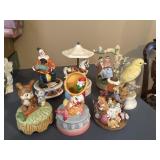 7 Music Box  figurines. Bunny, clowns,