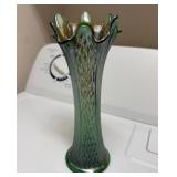 Fenton Green Diamond & Rib carnival glass swung