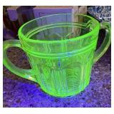 Vintage Uranium Glass Double-Handled Creamer.