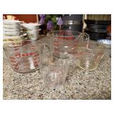 5pc Measuring Cups Pyrex Misc Sizes, 4 Glass & 1
