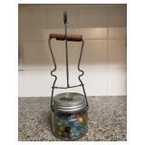 Vintage Marbles in Presto Jar w/Wire Handle