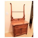 Antique Golden Oak Wash Stand Cabinet w/Towel