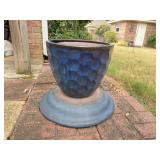 Blue Planter Pot on Stand Outdoor Yard Art