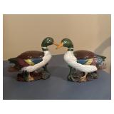 Pair of ceramic decorative mallard duck figurines