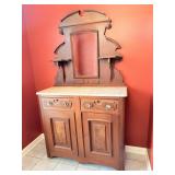 Victorian Eastlake Mirror Hutch Cabinet Marble Top