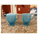 Fenton Aqua Blue Hobnail Sugar & Creamer,
