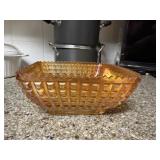 Orange Lusterware Square Bowl w/Block Pattern