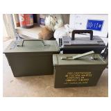 2 Metal Ammo Boxes & 1 Gray Plastic Ammo Box