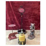 5 pc. metal tabletop sign holder, hand  carved