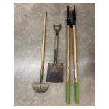 Traditional garden and landscaping tools,