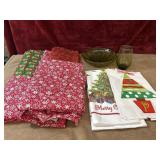 9 pc Christmas material,hand towels, vintage