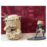 2 pc. vintage hand-carved coconut monkey