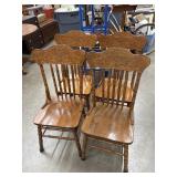 4 Vintage oak pressback dining chairs.