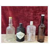 4 pc.  Hendrick's Gin bottle, amber brown whiskey