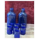 9 pc. vintage cobalt blue glass medicine bottles