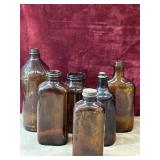 6 pc. vintage amber glass apothecary and medicine