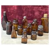 13 pc. vintage amber glass apothecary and